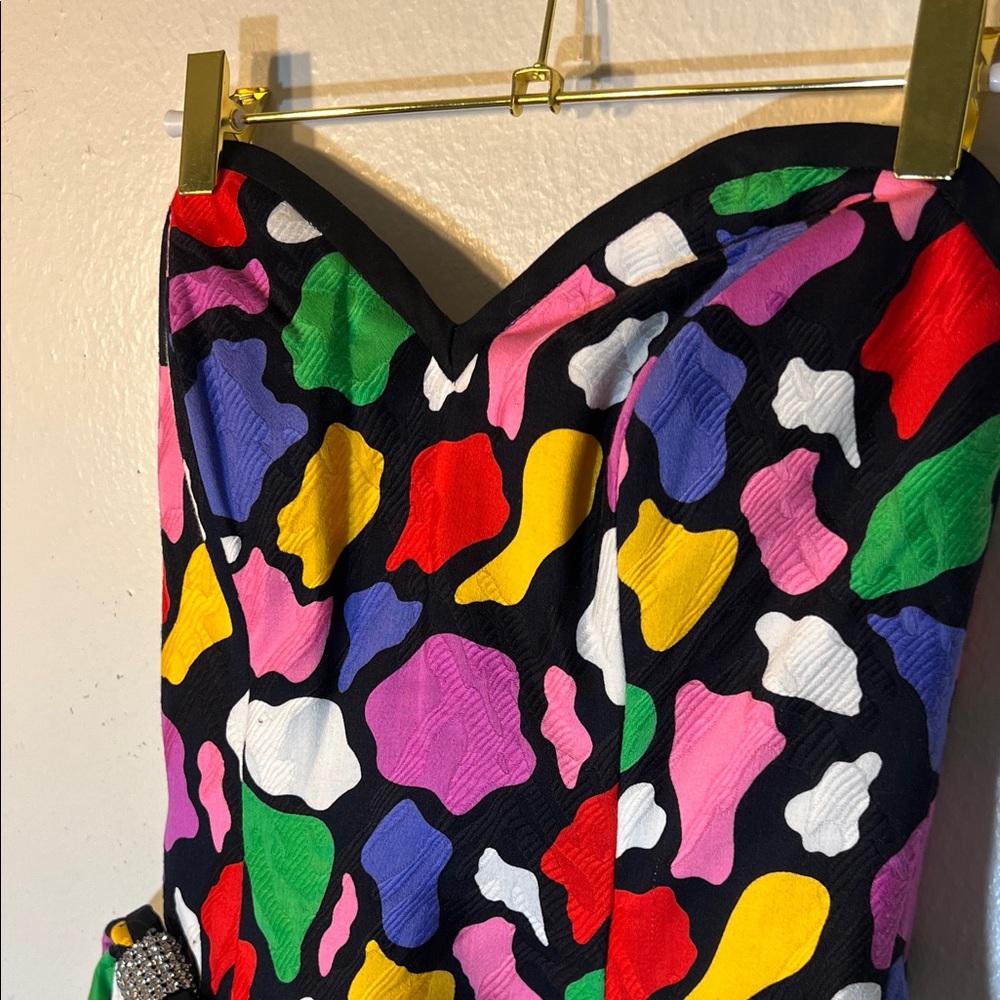Lillie Rubin Colorful Mosaic Sweetheart Strapless Bow Dress XS 4 Epic Vintage 80 - Picture 3 of 10